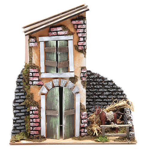 Landhaus mit Holztor 30x28x15cm für Krippe 2