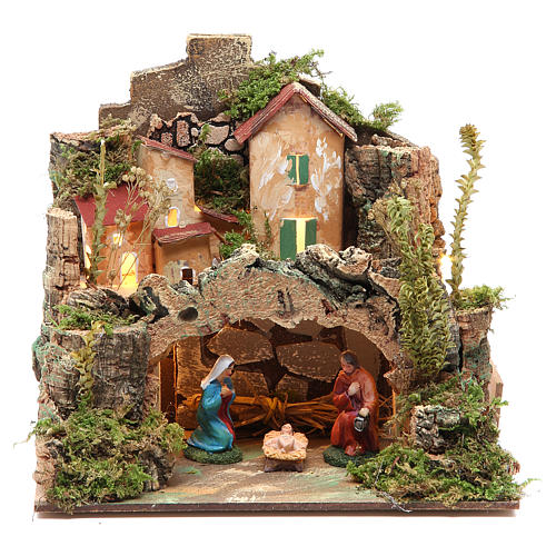 Nativity setting with figurines 6cm and 10 battery light 18x20x14cm 1