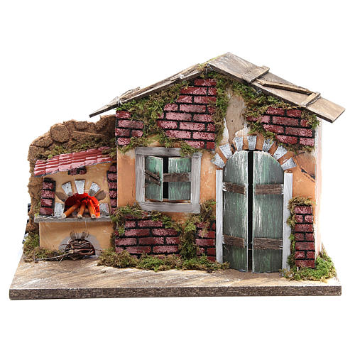 Casolare presepe 23x33x18 con forno lampada effetto fiamma 1