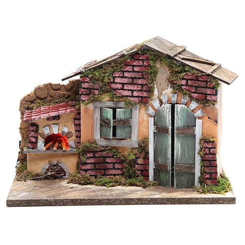 Nativity farmhouse with flame effect oven 23x33x18cm 1