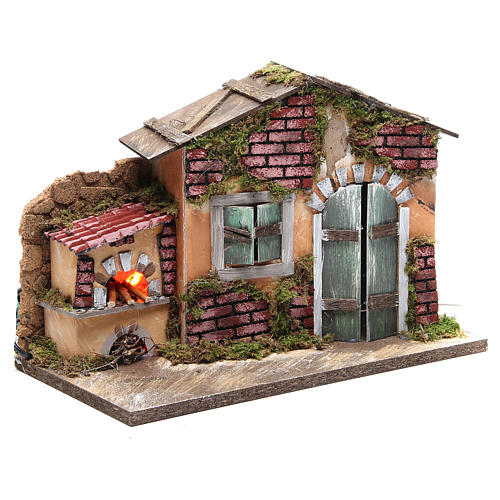 Nativity farmhouse with flame effect oven 23x33x18cm 3