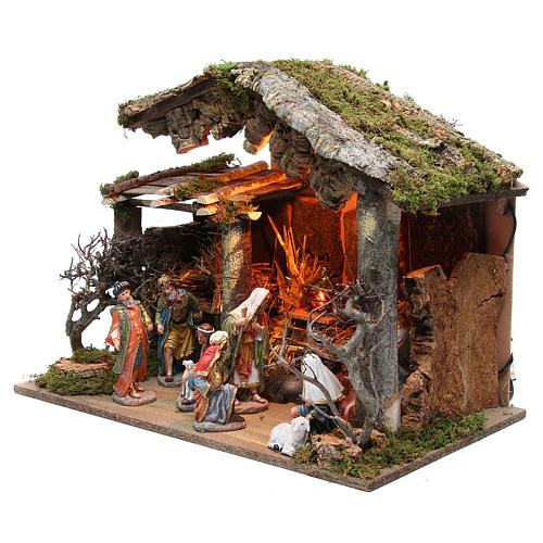 Nativity stable with figurines of 15cm, flame effect lights 42x60x34cm 2