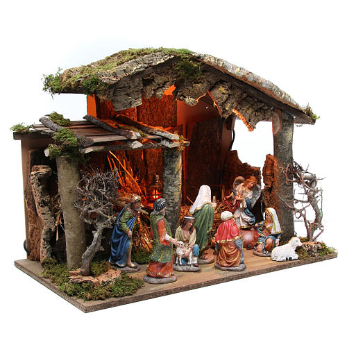 Nativity stable with figurines of 15cm, flame effect lights 42x60x34cm 3