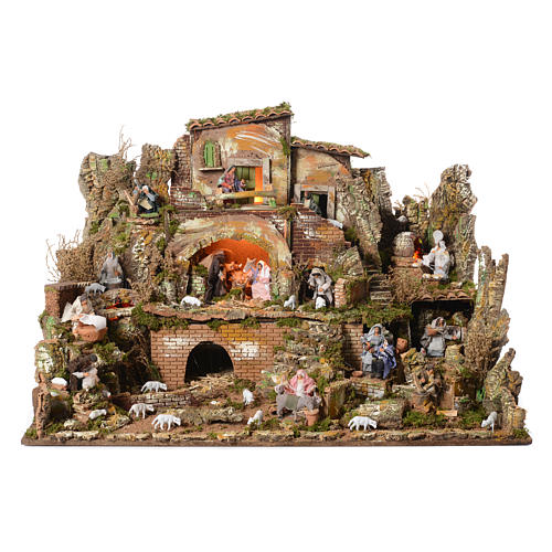 Complete nativity set and 11 animated shepherds with figurines of 14cm moving, 73x95x73cm 1
