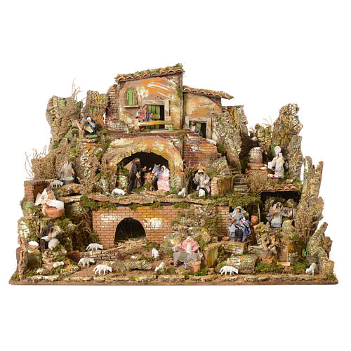 Complete nativity set and 11 animated shepherds with figurines of 14cm moving, 73x95x73cm 2