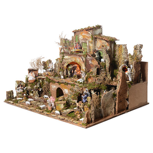 Complete nativity set and 11 animated shepherds with figurines of 14cm moving, 73x95x73cm 3