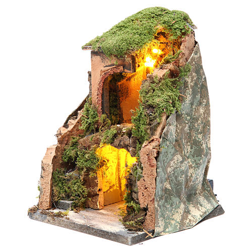 Nativity grotto with 10 battery lights 25x19x18cm 2