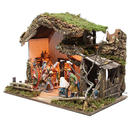 Nativity stable with figurines 15cm and lights 43x60x34cm 2