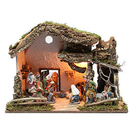 Nativity stable with figurines 15cm and lights 43x60x34cm