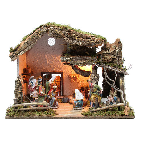 Nativity stable with figurines 15cm and lights 43x60x34cm 1