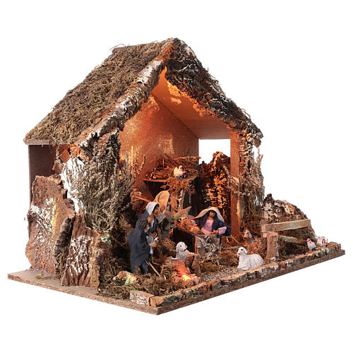 Nativity stable with moving figurines of 15cm, illuminated 46x57x38cm 5