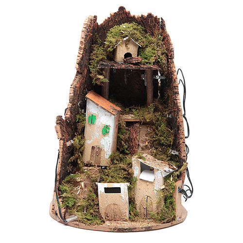 Nativity village with grotto, illuminated with 10 lights 24x18cm 1