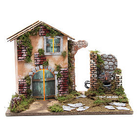 Casolare presepe cm 33x45x30 10 luci batteria e fontana