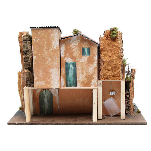 Nativity village with stable, illuminated with 10 battery lights 43x60x34cm 4