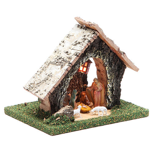 Cabaña belén 14x15x13 con linterna y figuras Natividad 5 cm 3