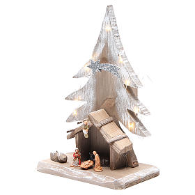 Stables and grottos: Nativity stable 26x18x10cm with fir tree and Holy Family of 3.5cm Stables and grottos: Nativity stable 26x18x10cm with fir tree and Holy Family of 3.5cm