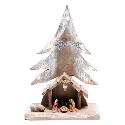 Nativity stable 26x18x10cm with fir tree and Holy Family of 3.5cm 1