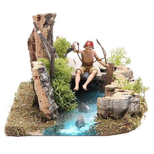 Pond with fisherman for nativities 10x20x13cm 1