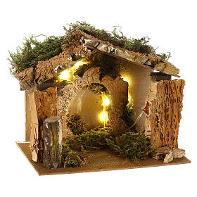 Nativity stable illuminated with 10 battery lights 17x20x14cm