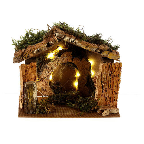 Nativity stable illuminated with 10 battery lights 17x20x14cm 1
