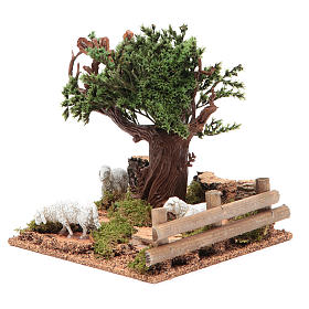 Quercia sulla collina con pecore 16x10x18 cm per presepe