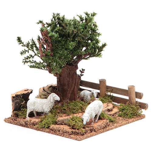 Oak on the hills with sheep for nativities 16x10x18cm 3
