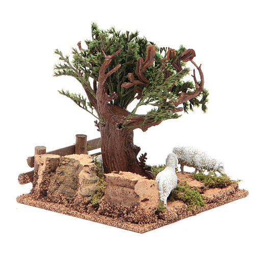 Oak on the hills with sheep for nativities 16x10x18cm 4