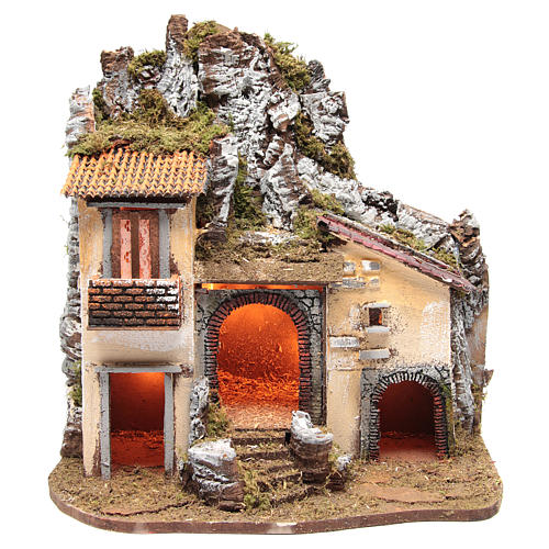 Nativity village with stable illuminated 55x50x35cm 1