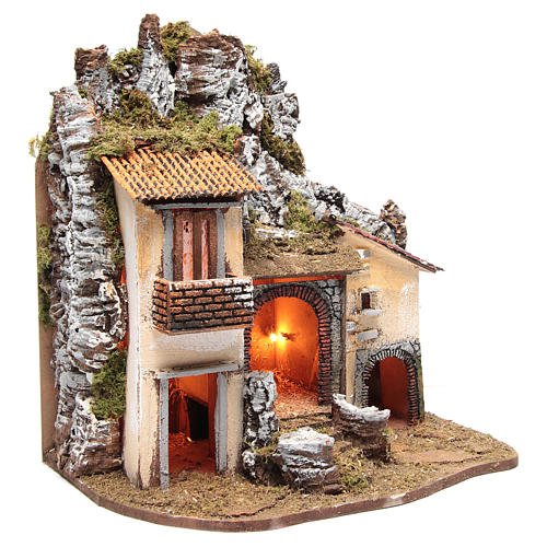 Borgo del presepe con capanna 55X50X35 cm illuminato 3