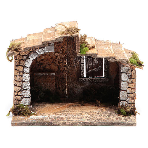 Hütte aus Holz Kunstharz und Kork 15x20x15 cm für neapolitanische Krippe 1