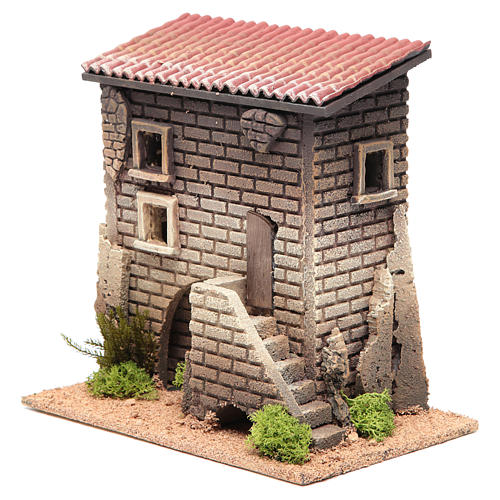 Nativity setting, house with stairs measuring 23x23x10cm 2