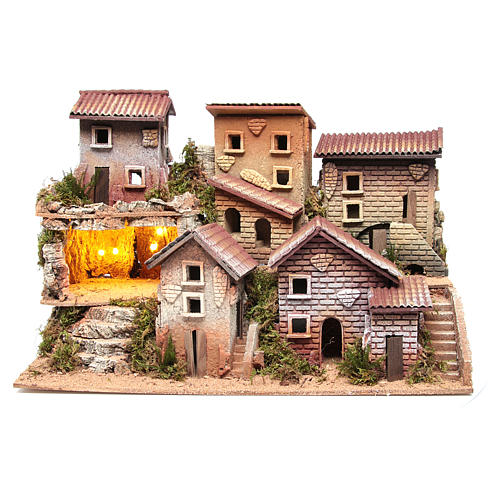 Borgo presepe illuminato con grotta 33x60x25 cm 1