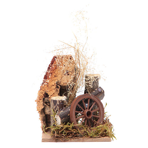 Nativity scene setting with wheel, cart and trunks 14x9x6 cm 1