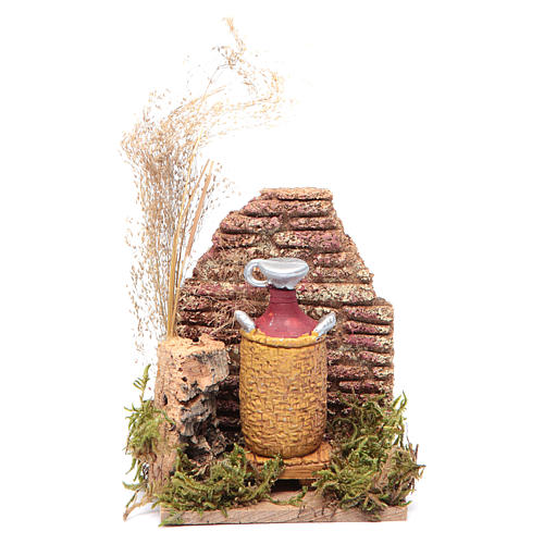 Nativity scene setting with a cork wall and a demijohn 14x9x6 cm 1