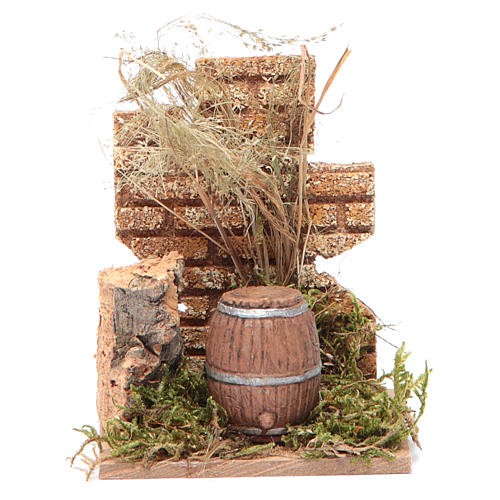 Nativity scene setting with a barrel and wall 14x9x6 cm 1