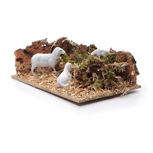 Nativity scene setting with sheep sized 5x15x10 cm 3