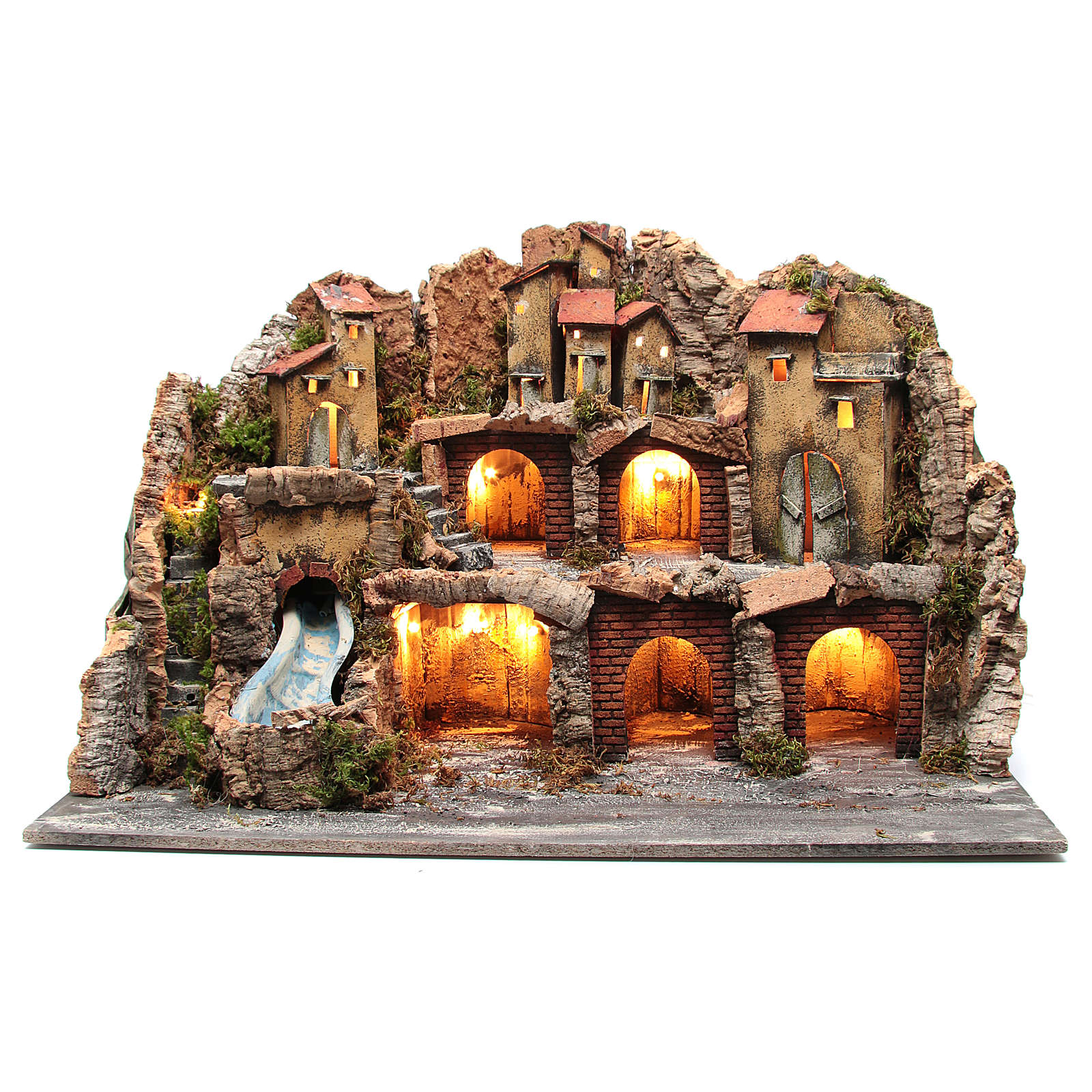 Presepe Con Paesaggio Di Tipo Roccioso Illuminato E Con Cascata Vendita Online Su Holyart