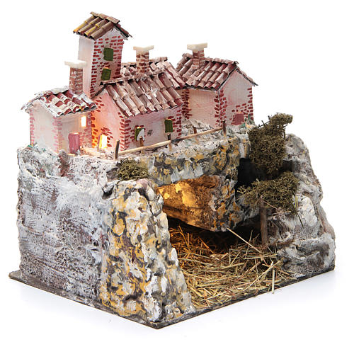 Krippenszenerie felsige Landschaft 25x25x20 cm mit 10 batteriebetriebenen Lichtern 3