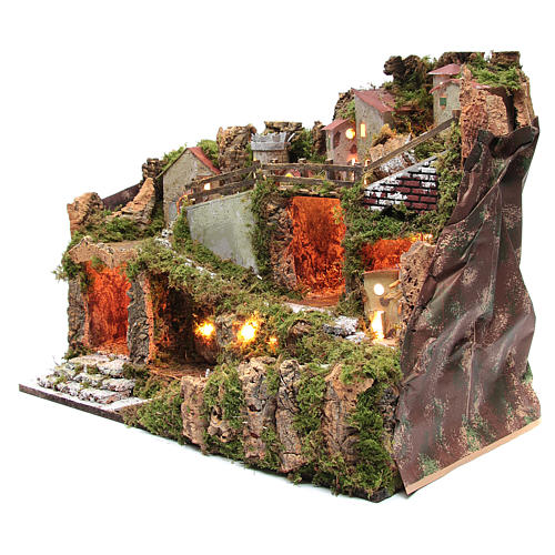 Nativity scene village with lights and tank lake effect 40x60x35 cm 2
