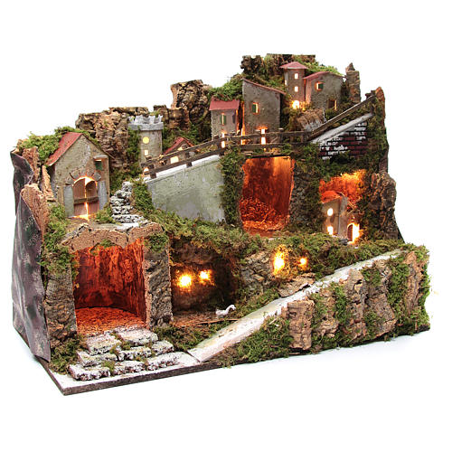 Nativity scene village with lights and tank lake effect 40x60x35 cm 3