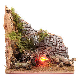 Feuerstelle für Krippe beleuchtet, 15x15x10 cm