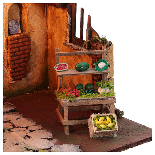 Loja de frutas e verduras iluminada cenário presépio napolitano 30x30x30 cm 4