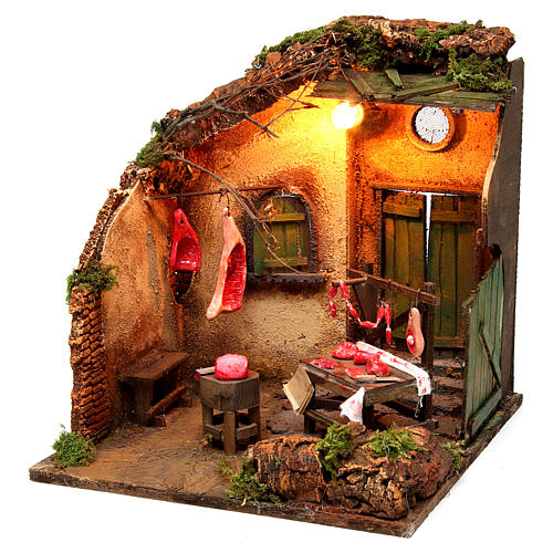 Illuminated meat scene 30x30x30 cm for Neapolitan nativity scene setting 2