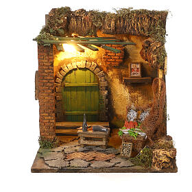 Scena pescivendolo illuminata 30x30x30 ambiente presepe napoletano