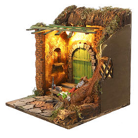 Scena pescivendolo illuminata 30x30x30 ambiente presepe napoletano