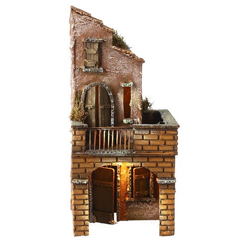 Casa de madeira iluminada miniatura presépio napolitano 33x15x14 cm 1