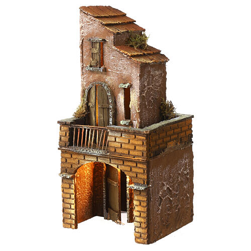 Casa de madeira iluminada miniatura presépio napolitano 33x15x14 cm 2