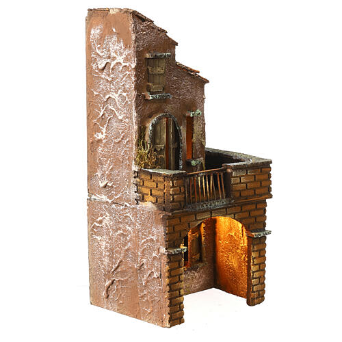 Casa de madeira iluminada miniatura presépio napolitano 33x15x14 cm 3