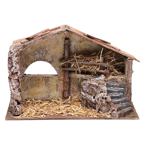 Nativity scene hut with ladder and barn 1