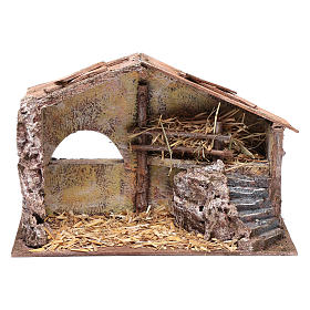 Nativity scene hut with ladder and barn